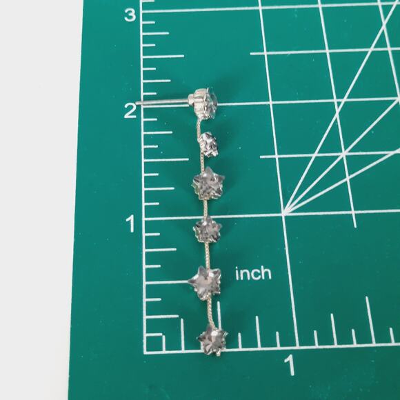 LOFT NEW Crystal Stars Silver Tone Linear Drop Dangle Earrings NWT Elegant Glam - Picture 3 of 5